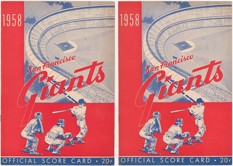 1958 Opening Day Giants Vs Dodgers Program Pair of (2) from First West Coast Baseball Game - Superb Condition